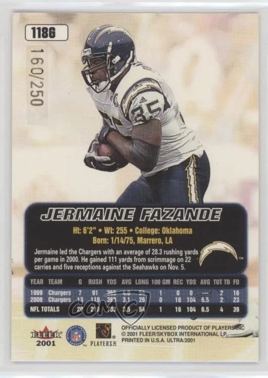 2001 Fleer Ultra Gold Medallion /250 Jermaine Fazande #118G - Image 2 of 2
