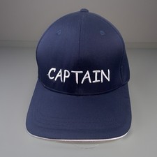 CAPTAIN White on Navy Hat Cap White Bill Edge Bill Strap Buckle Cotton