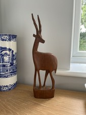 60s 70s Vintage Retro Teak Deer Antelope gazelle Hand Carved Wooden Ornament