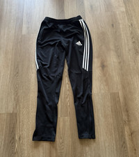 adidas Climacool Boys Black Track Pants 3-Stripes Zip Ankles Pockets XL