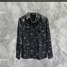 New Men Luxury Stars Sequins Fashion Shirt Black White High Quality