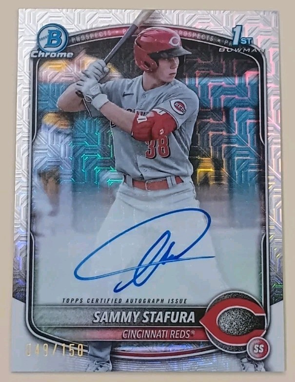 2025 Bowman Sammy Stafura Chrome Auto HTA Choice Refractor 1st #/150 Reds