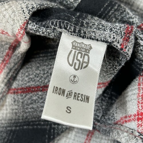 Iron Resin Flanellhemd Herren klein grau Schatten kariert Ellenbogen Patches handgefertigt USA - Bild 6 von 10
