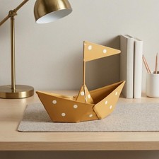 Wrought Iron Sailboat Ornament Dotted Pattern Origami Sailboat Decor for Study