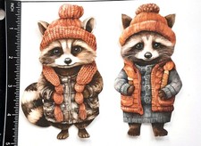 Lot of 2 Raccoons Winter Fall Coats Hats Scarf SINGLE LAYER Embellishments 824