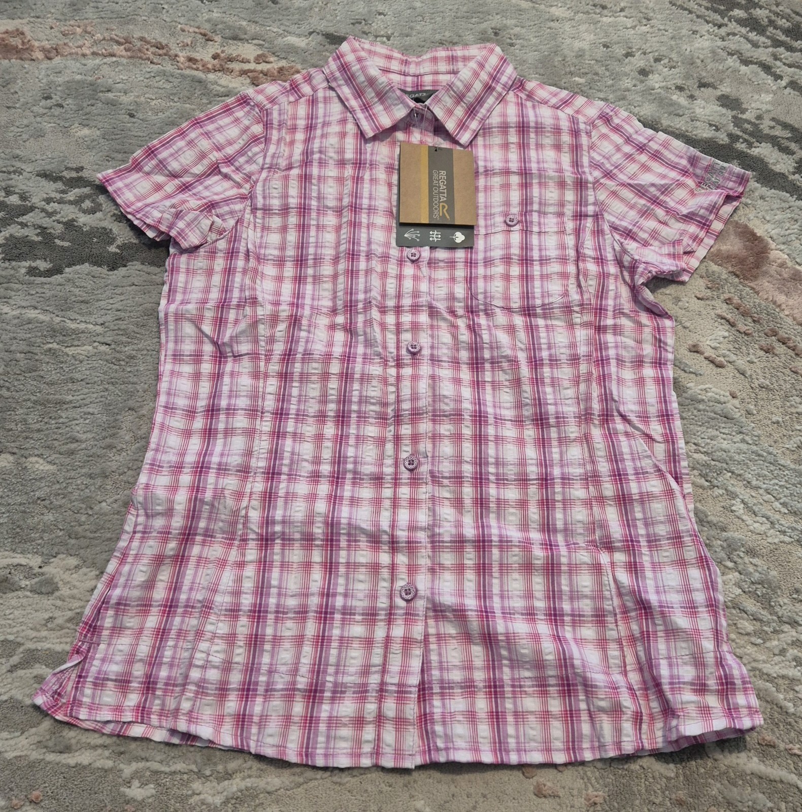 BNWT Regatta Jenna Size 8 Pink Cotton Check Shirt for Women