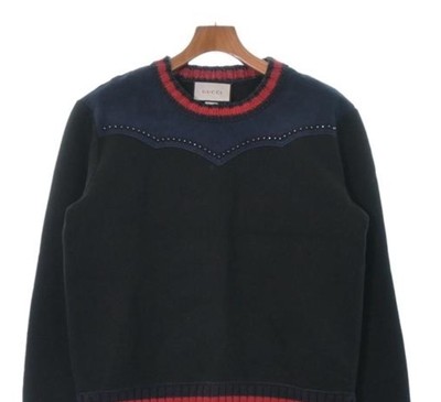 Gucci Authentic T-shirt Tops Logo Men's Navy Cotton Leather Size L