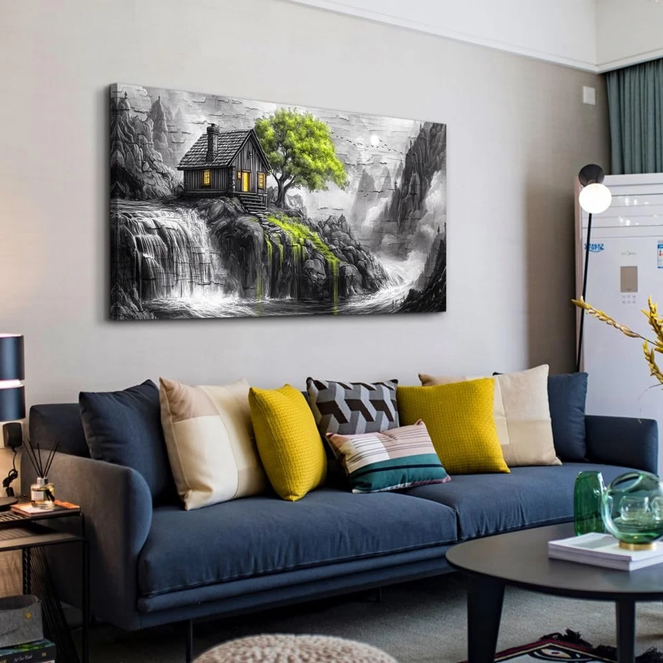 Arte de pared blanco y negro lienzo pintura de pared para sala de estar decoración de pared grande... Foto 3 de 4