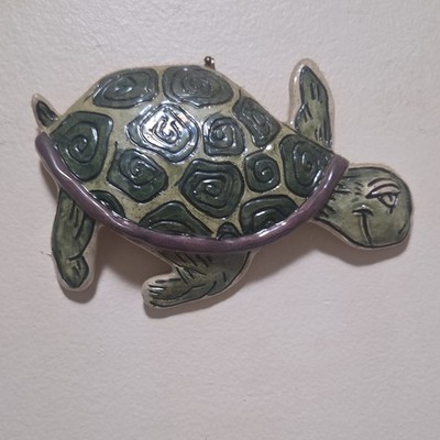 Blue Sky Heather Goldminc Ceramic Turtle Hand Painted Wall Plaque 2200