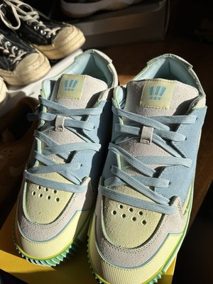 Light Blue Light Yellow Colorblock Suede Low Top Casual Athletic Sneakers Men