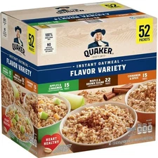 Quaker Instant Oatmeal Variety Pack, 1.51 oz, 52 Count – Assorted Flavors.