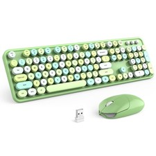 Wireless Keyboard and Mouse Green Colorful Retro Typewriter Full Size PC