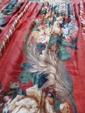 Rich red floral linen blend vintage style 133cm W x 112cm D lined Curtains
