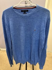 Image of Tommy Hilfiger Men Medium M Blue Premium Cotton Long Sleeve Shirt Casual