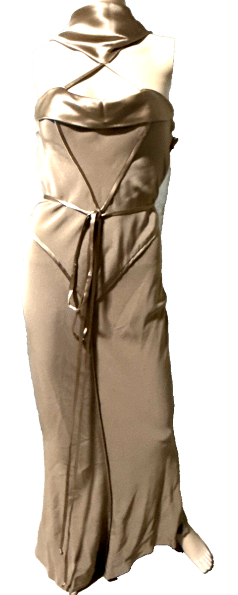 J. Mendel Vintage Runway Strappy Golden Beige Halter Long Maxi Gown Dress  US 4 | eBay