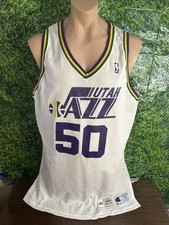 1994-95 NBA Utah Jazz Felton Spencer  White Game Worn Champion Jersey 50+4