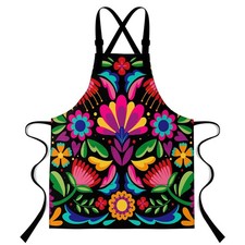 33.4x27.5 inch Mexican Floral Apron with 2 Pockets Colorful Plant Print Bib