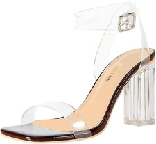 Women'S Clear Chunky Block Heeled Sandals 3.74 Inches Open Toe Ankle Strap Block