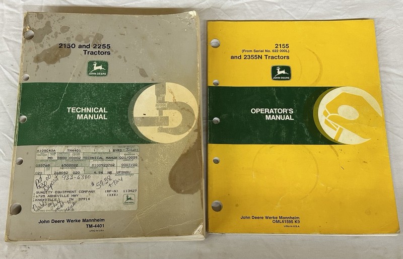 John Deere 2150 and 2255 Tractors Technical Manual & 2155 2355 Operators Manual.