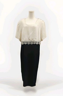 90's Vintage Jeffrey & Dara Dress Black & White Lace Edge Party Maxi Classic 22