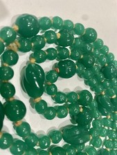 Stunning Vintage Emerald Dark Green Jadeite Jade Beads Long Necklace 153grams
