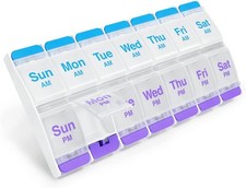 7-Day Pill Organizer AM/PM XL Compartments BPA Free Clear Purple Blue BEST