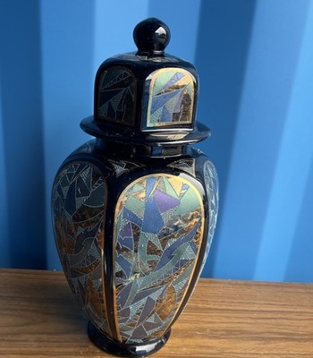 Dekor Exclusiv Made in Italy 80er Jahre Vintage schwarze Keramik Deckeldose / Urne 