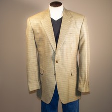 CHAPS Sport Coat Men 46L 100 Silk Tan Houndstooth Blazer