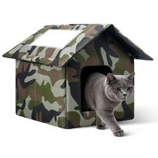 Cat House for Outdoor Cats, Weatherproof Feral Cat House with Mat and Doors, ...