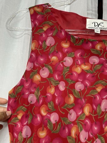 VTG Y2K Cherry Girl Midi Dress Ruffles Red Pink Sleeveless Feminine Flirty Sz 12 - Picture 2 of 8