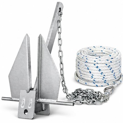 Galvanized Fluke Anchor Kit Includes Anchor Chain, Rope and Shackles, for Pon...