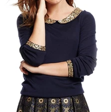 Boden Embellished Collar Sweater in Navy Size 14