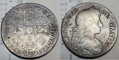 England Crown Charles II 1673 Quinto Post Medieval Silver Coin