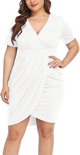 Runwind Women's Short Sleeve Deep V Neck Front Slit Bodycon Wrap Dress - 2XL