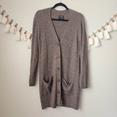 Abercrombie & Fitch Brown Knit Button Down V-neck Longline Cardigan Y2k Preppy M