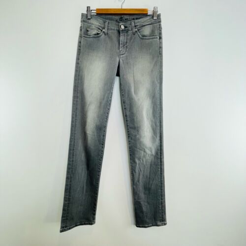 7 For All Mankind Size 10 28 Grey Stretch Straight Leg Denim Jeans US Designer - Foto 1 di 12