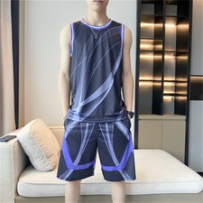 Men 2 Piece Jersey Set Sport Sleeveless Shirt and Short Basketball Set