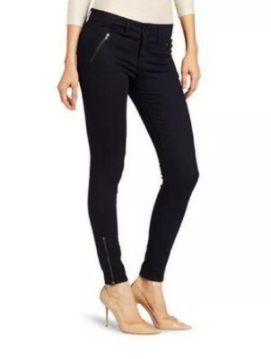 Habitual Amalia Hi Rise Zip Skinny Black Coated Pants Size 26 USA Made!