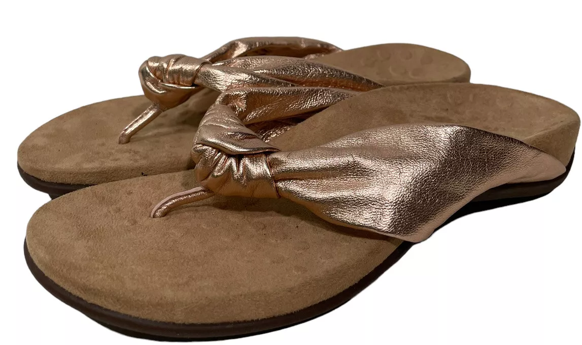 Vionic Women s Pippa Rose Gold Leather Slip On Comfort Shoes Thong