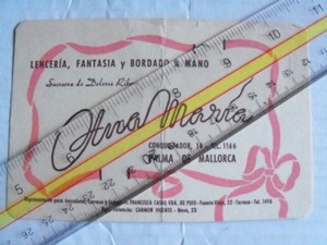 Oversized 1950s business card Ana Maria (Mallorca) Lingerie, Fantasy, Embroidery