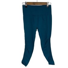 FABLETICS Teal Blue High Waist Cropped Perferated Detail Athletic Leggings Size