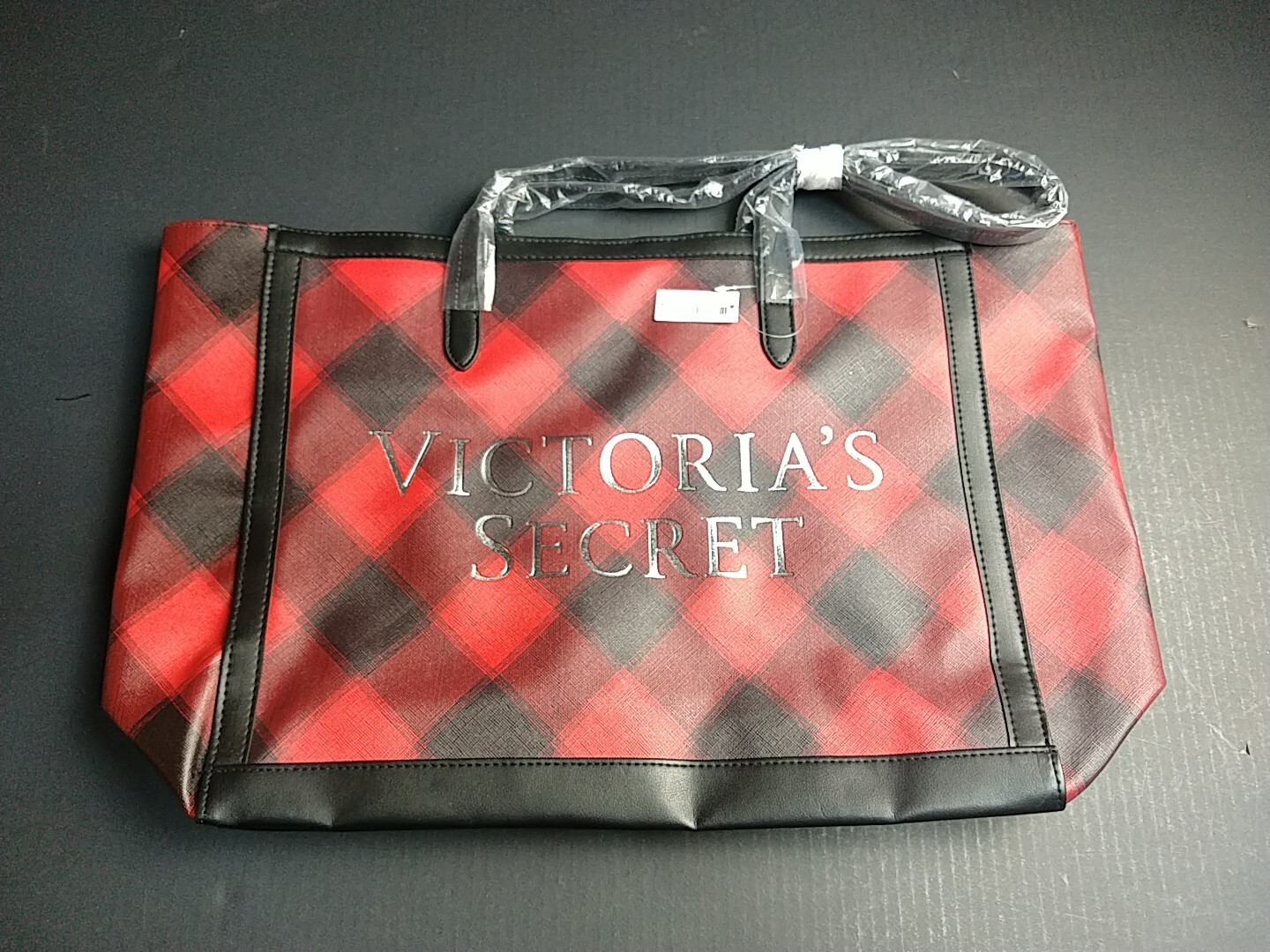 Victoria's Secret Red / Black Checkered Tote Bag image 2