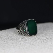 Anillo de plata para hombre ágata verde caballero anillo único para él anillo de sello de plata