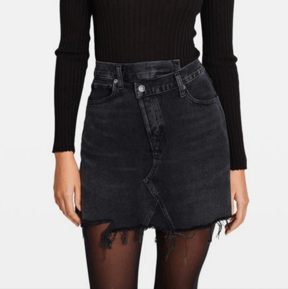 Agolde Criss Cross Denim Mini Skirt In Hitchhike (Black) Size 26 NWT