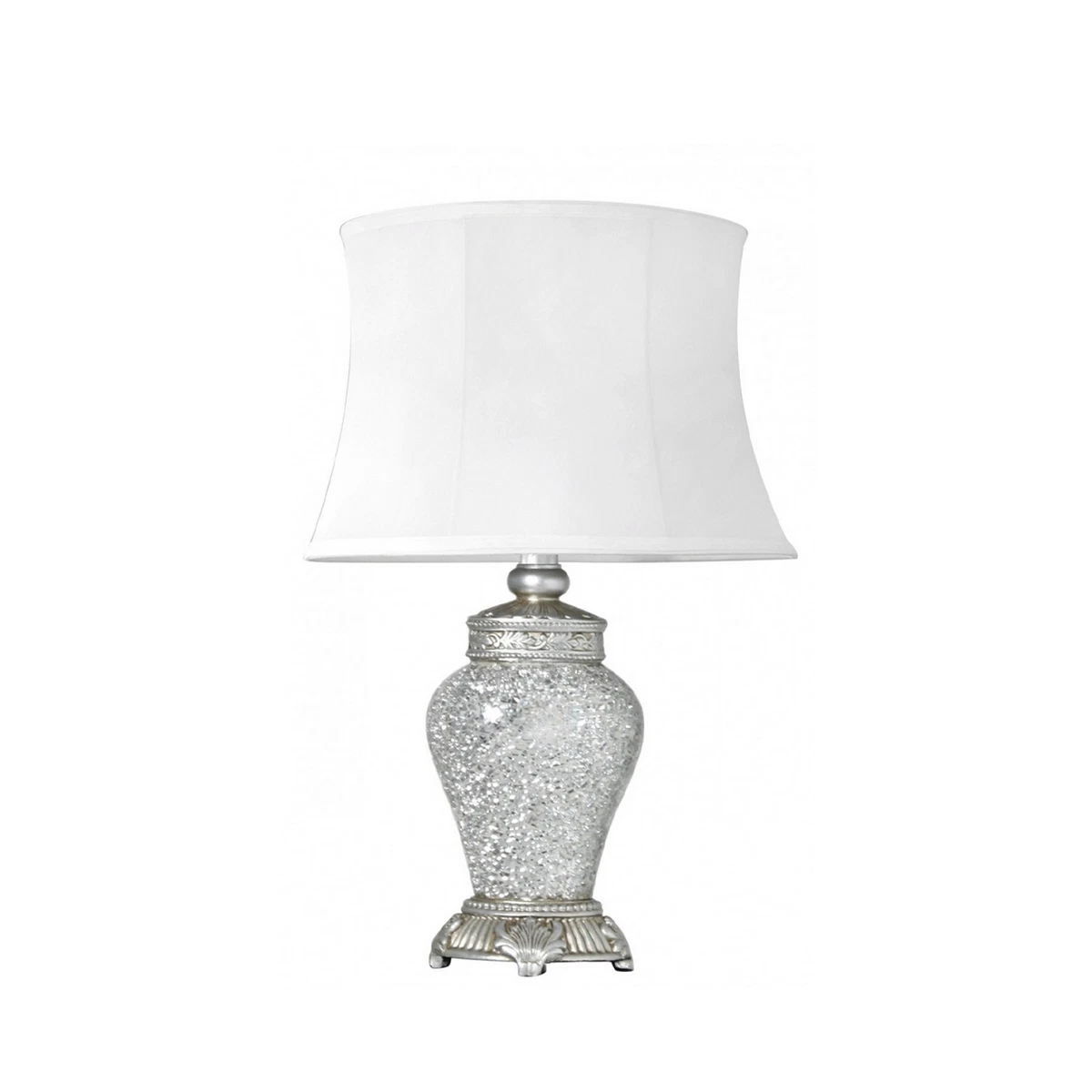 Silver Sparkle Mosaic Antique Silver Regency Small Lamp with White Trimmed Shade