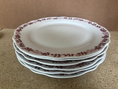 Set Of 6 Bonjour Yuletide Garland Red White Scalloped Dinner Plates 10.75''