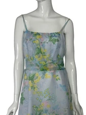 Vintage Dress Blue Floral Made in USA Size Large 1960S Maxi Lorrie Deb Bloomcore