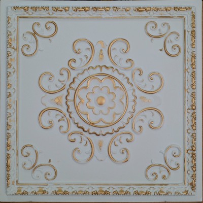 Pl08 Faux Tin White Gold Ceiling Tiles 3d Decoration Wall Panels