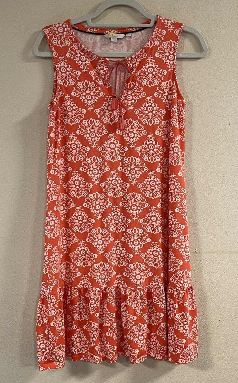 Boden Arabella Jersey Dress Size 6L Floral Orange Peach White Lightweight