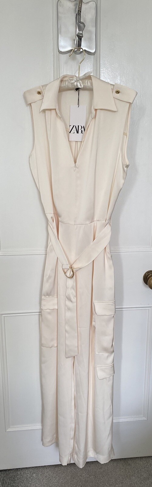 Zara Satin Belted Cargo Sleeveless Jumpsuit In Cream S BNWT RRP £49.99 LAST ONE
